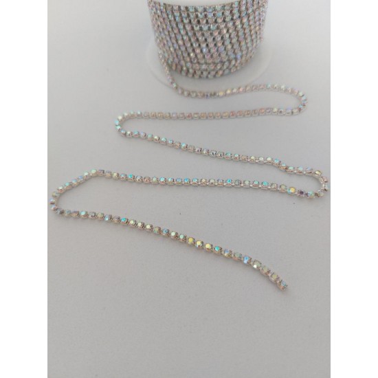 Стразы в бобине SS8М 2,4 мм серебро хамелеон в серебряной оправе, цена за 50 см